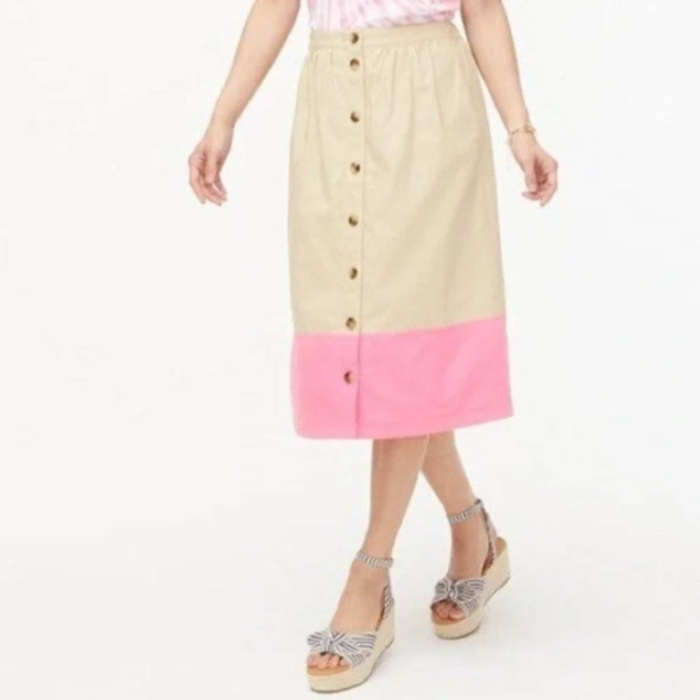 J Crew || color block button down midi skirt